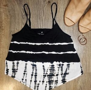 American Eagle Soft Crop Top Tie Dye Black & White